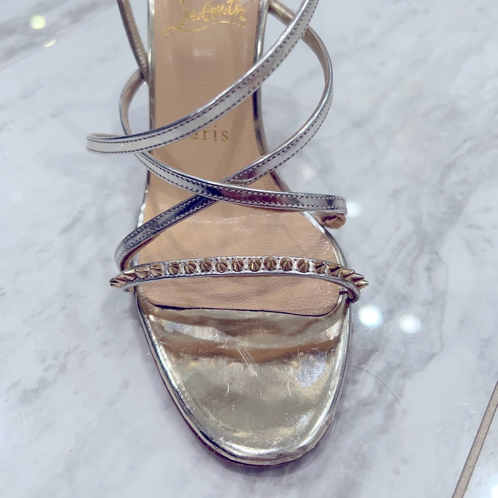 Louboutin Studded Heels- 100% authentic. Light gold metallic 36.5